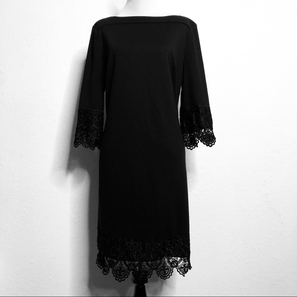 Eci boat neck dress with lace
